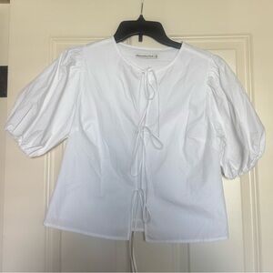 Abercrombie & Fitch White Short-Sleeve Tie-Front Top
